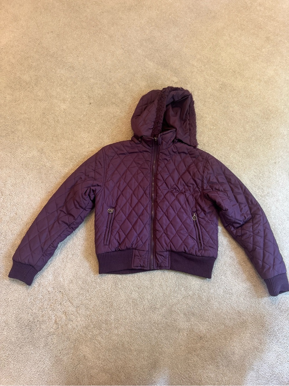 Quilted Hooded Women's Jacket in Deep Plum